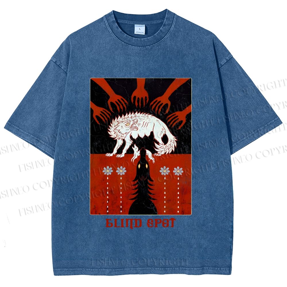 Unisex Blind Spot Wolf Printed Washed Tee