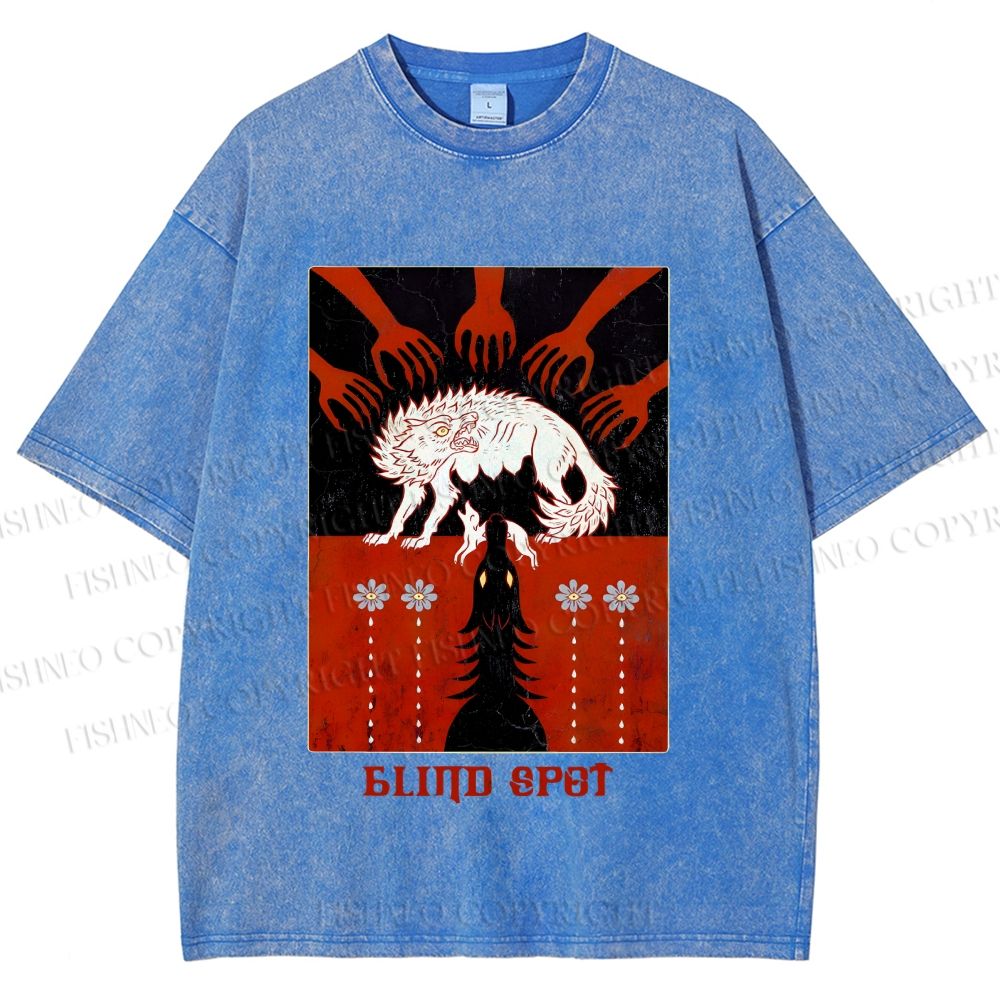 Unisex Blind Spot Wolf Printed Washed Tee