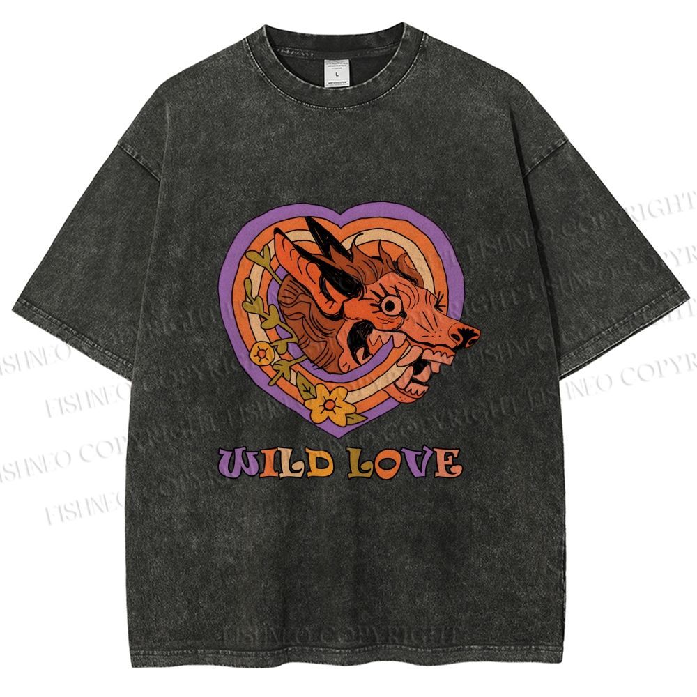 Unisex Wolf's Wild Love Printed Washed Tee