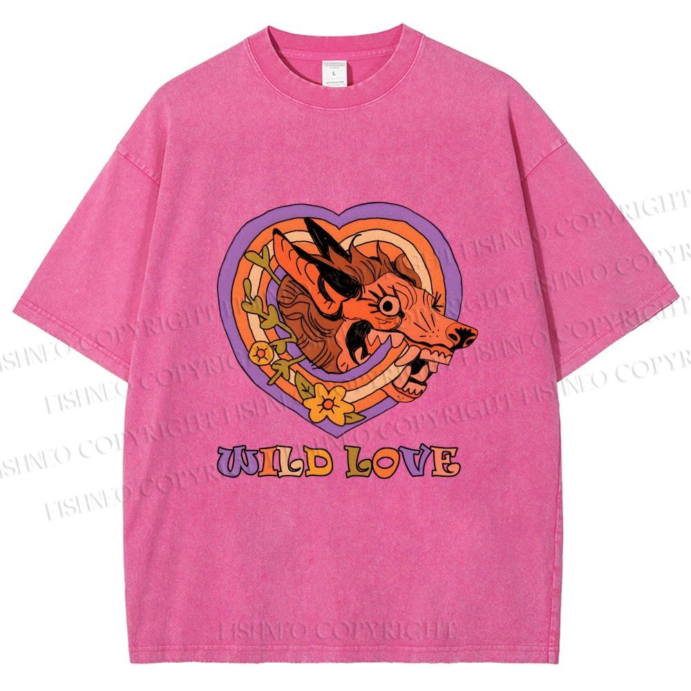 Unisex Wolf's Wild Love Printed Washed Tee