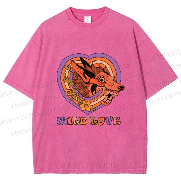 Unisex Wolf's Wild Love Printed Washed Tee