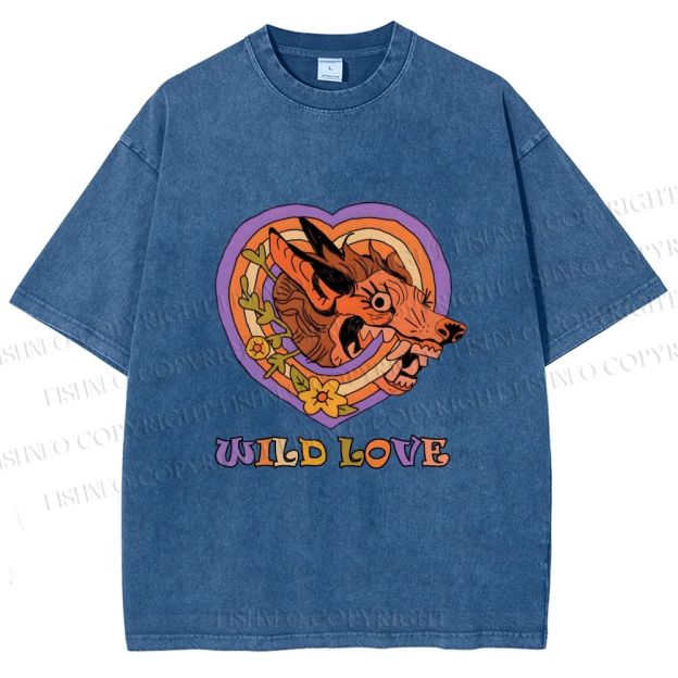 Unisex Wolf's Wild Love Printed Washed Tee