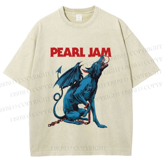 Unisex Pearl Jam Satan Dog Printed Washed Tee
