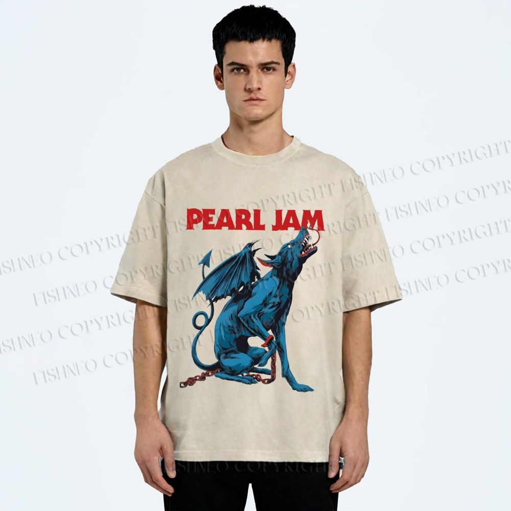 Unisex Pearl Jam Satan Dog Printed Washed Tee
