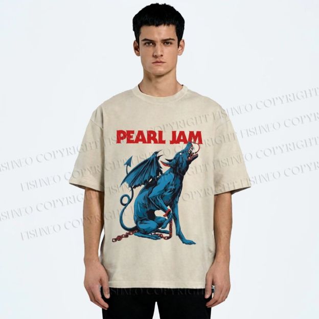 Unisex Pearl Jam Satan Dog Printed Washed Tee
