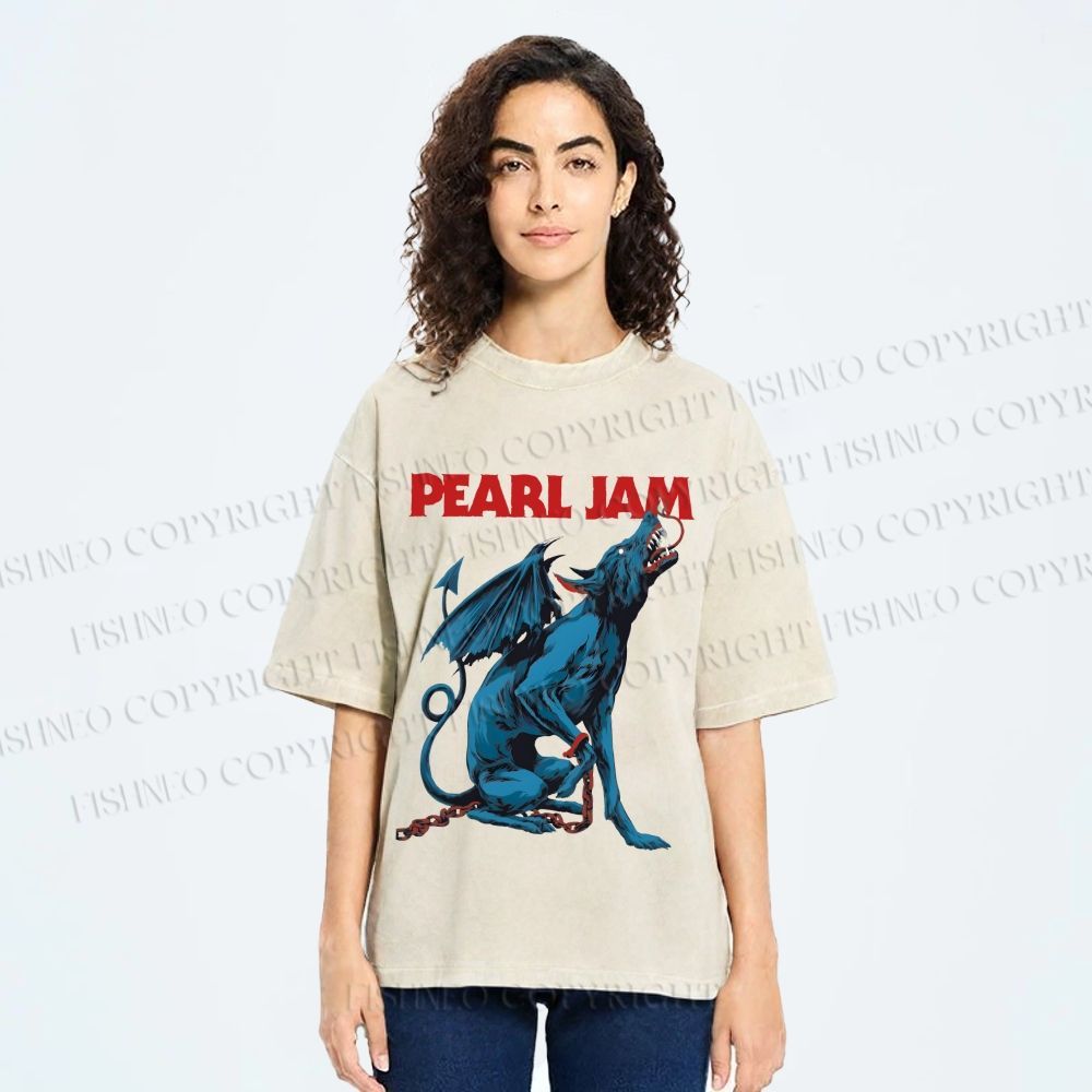 Unisex Pearl Jam Satan Dog Printed Washed Tee