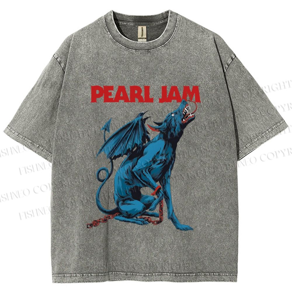 Unisex Pearl Jam Satan Dog Printed Washed Tee
