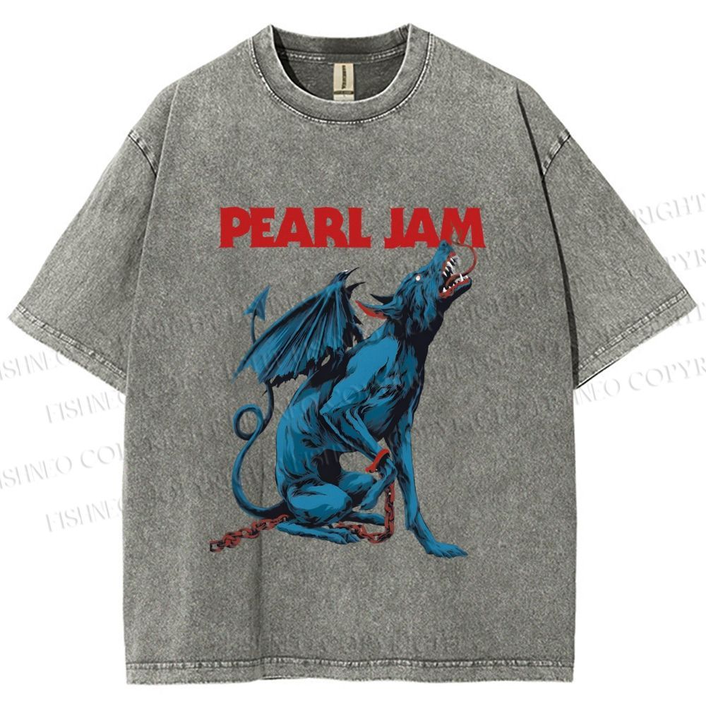 Unisex Pearl Jam Satan Dog Printed Washed Tee