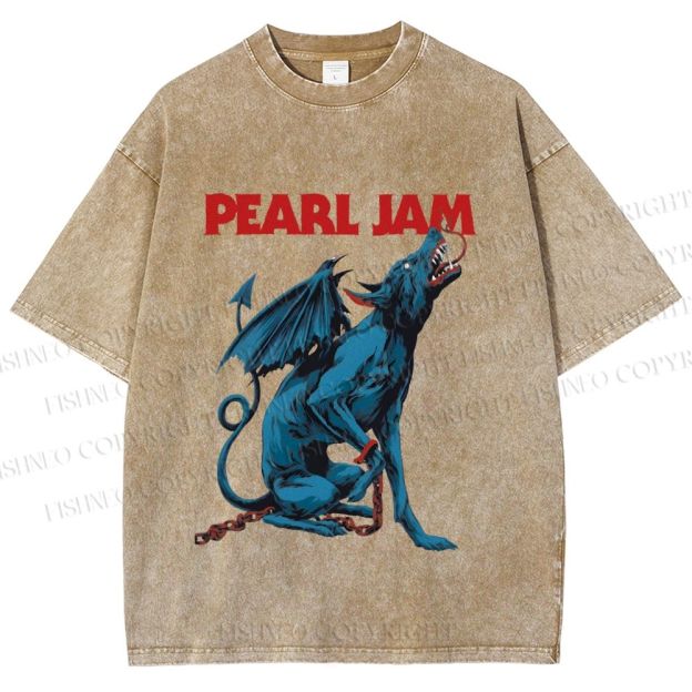 Unisex Pearl Jam Satan Dog Printed Washed Tee