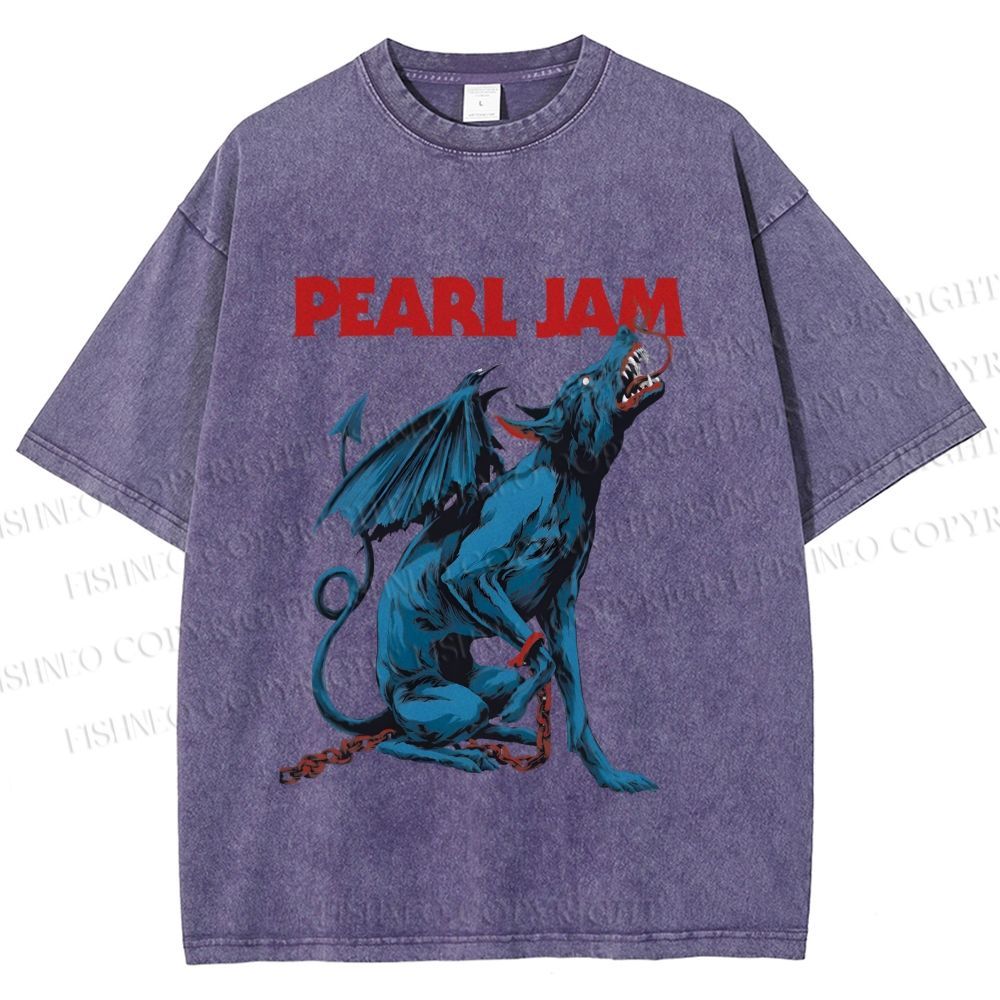 Unisex Pearl Jam Satan Dog Printed Washed Tee