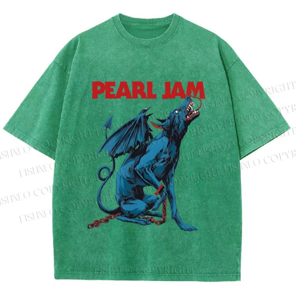 Unisex Pearl Jam Satan Dog Printed Washed Tee