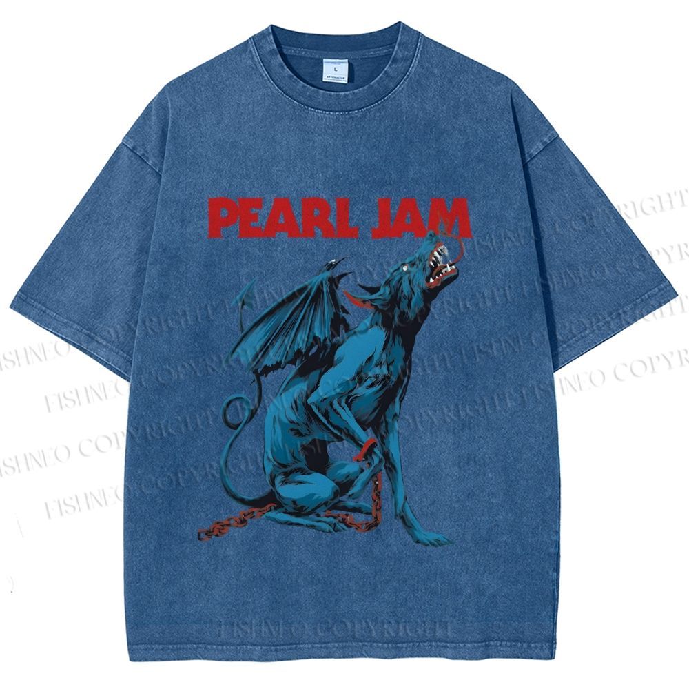 Unisex Pearl Jam Satan Dog Printed Washed Tee