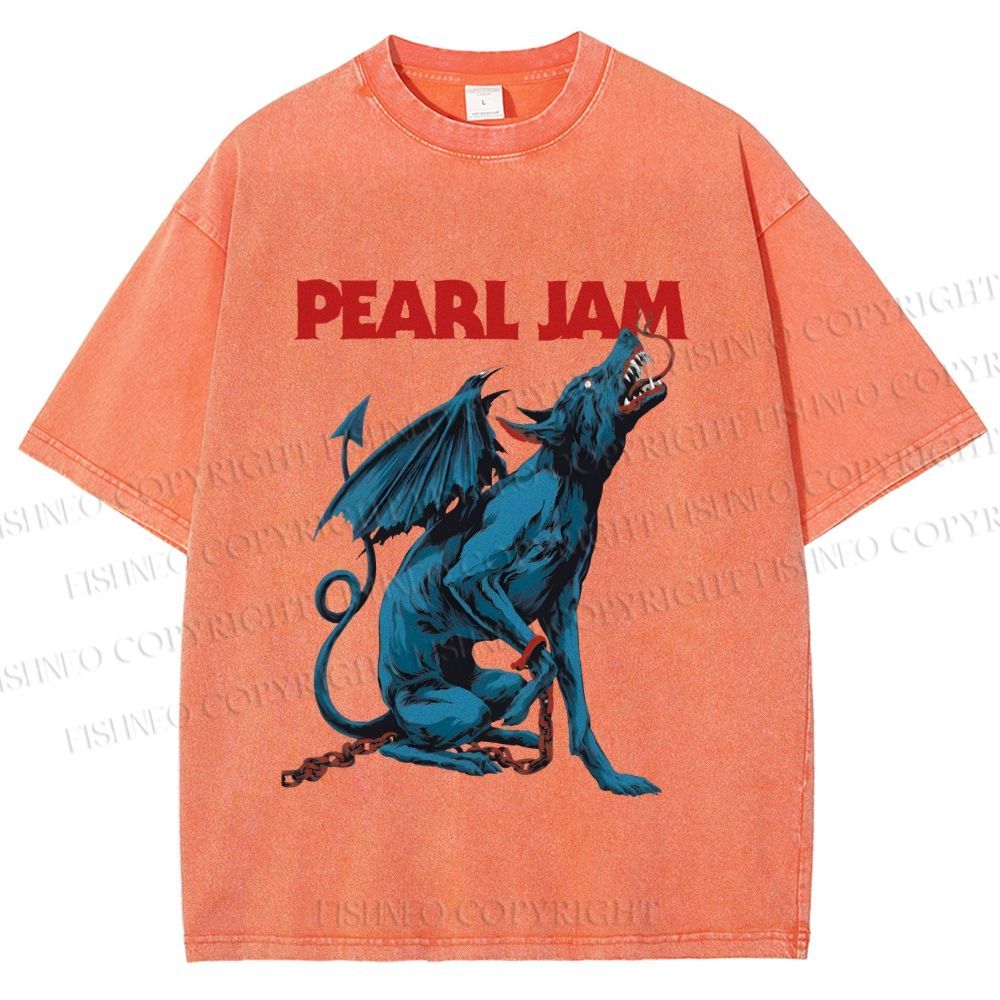 Unisex Pearl Jam Satan Dog Printed Washed Tee