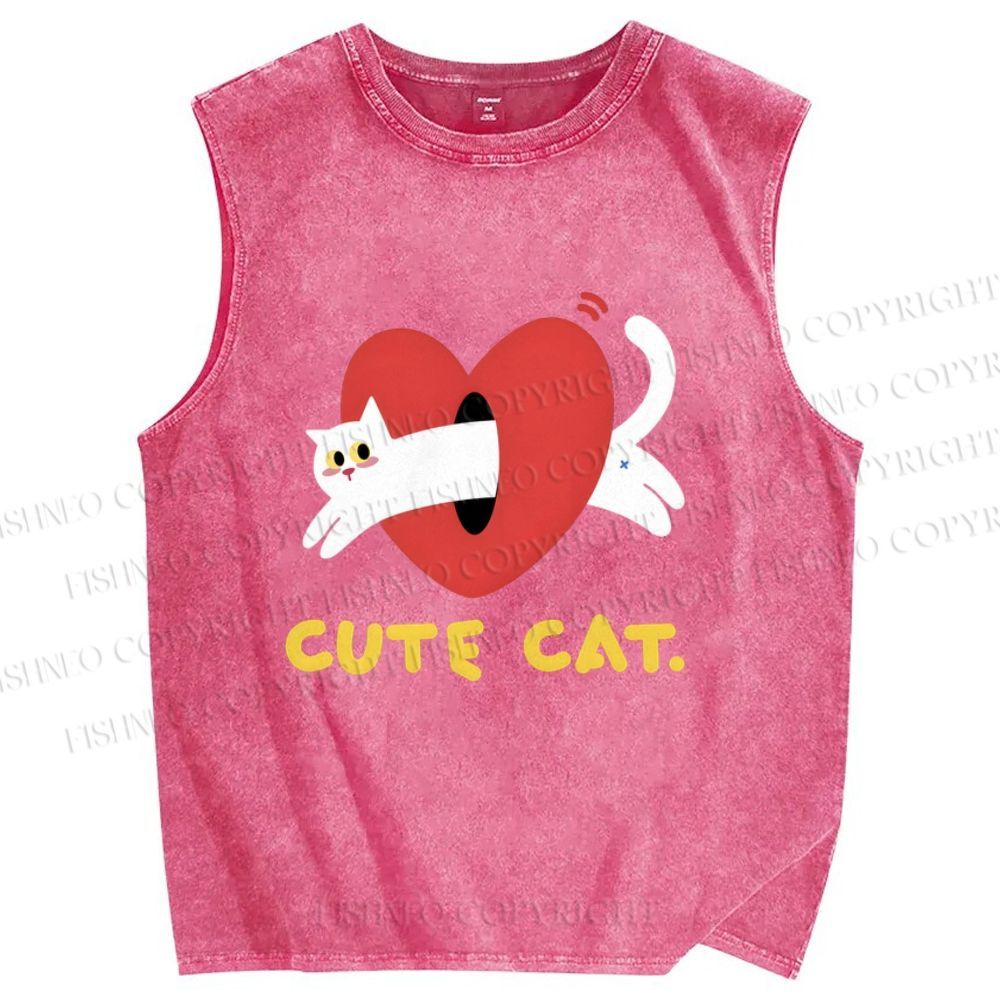 Unisex Cute Cat Printed Washed Tank Top
