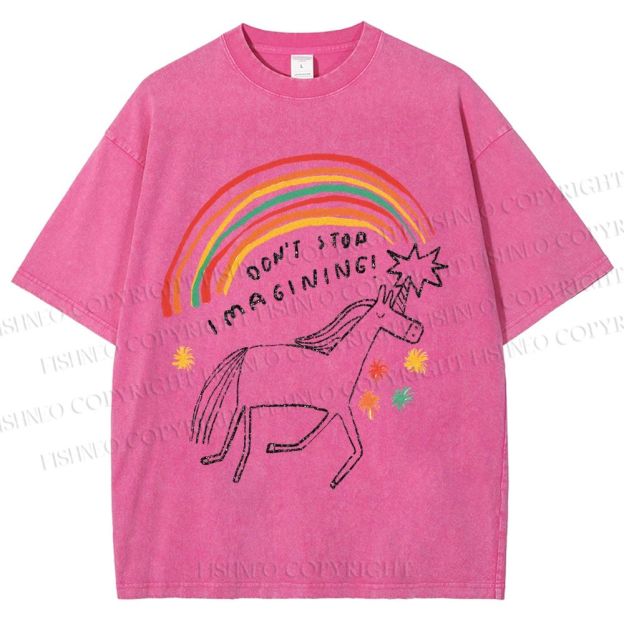 Unisex Don't Stop Imagining Horse Printed Washed Tee
