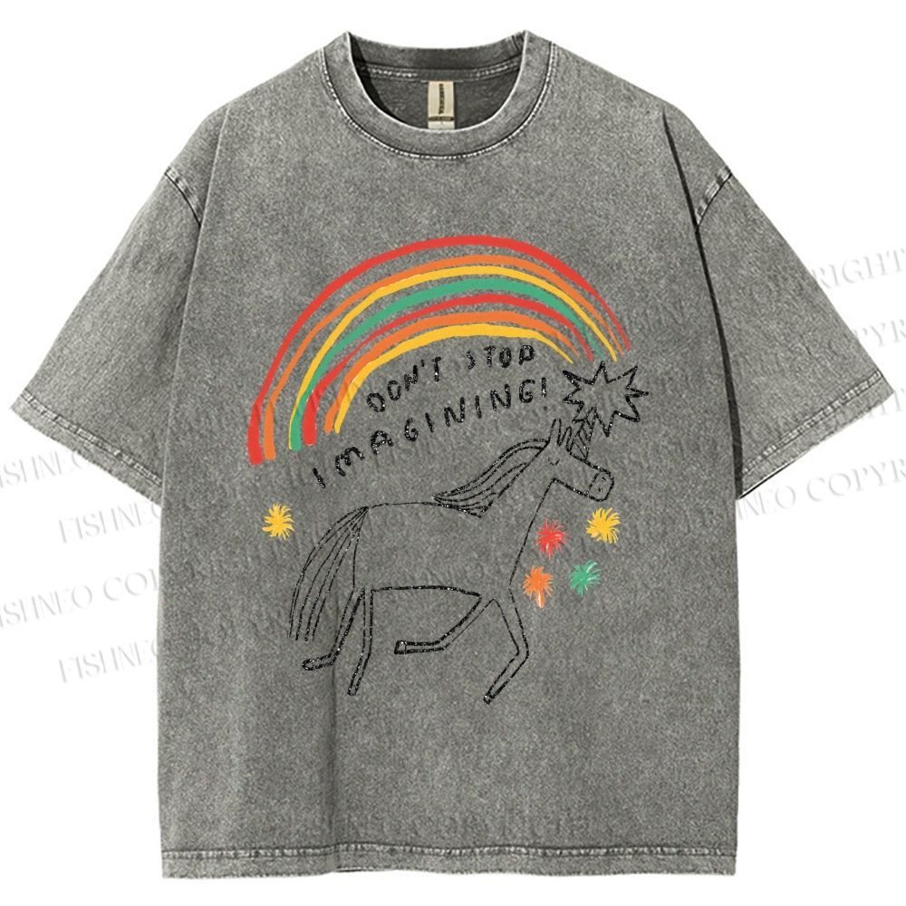 Unisex Don't Stop Imagining Horse Printed Washed Tee
