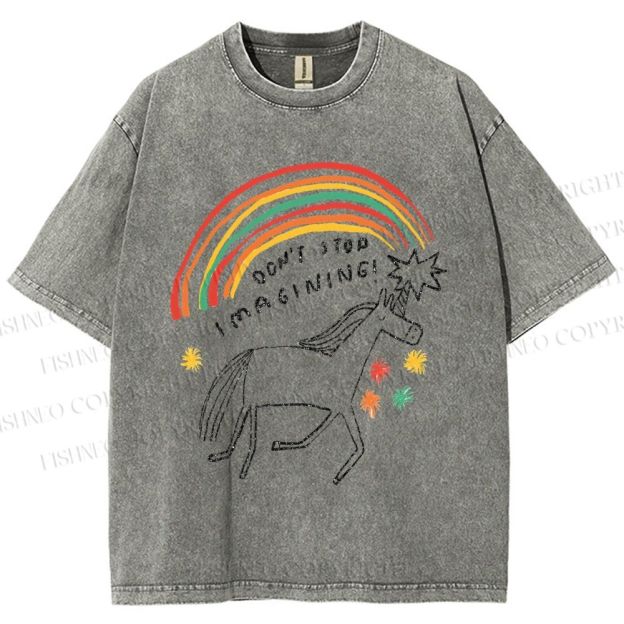 Unisex Don't Stop Imagining Horse Printed Washed Tee