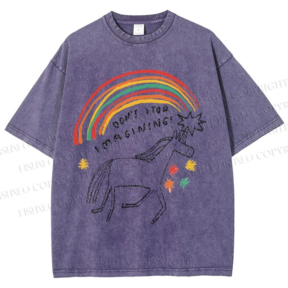 Unisex Don't Stop Imagining Horse Printed Washed Tee