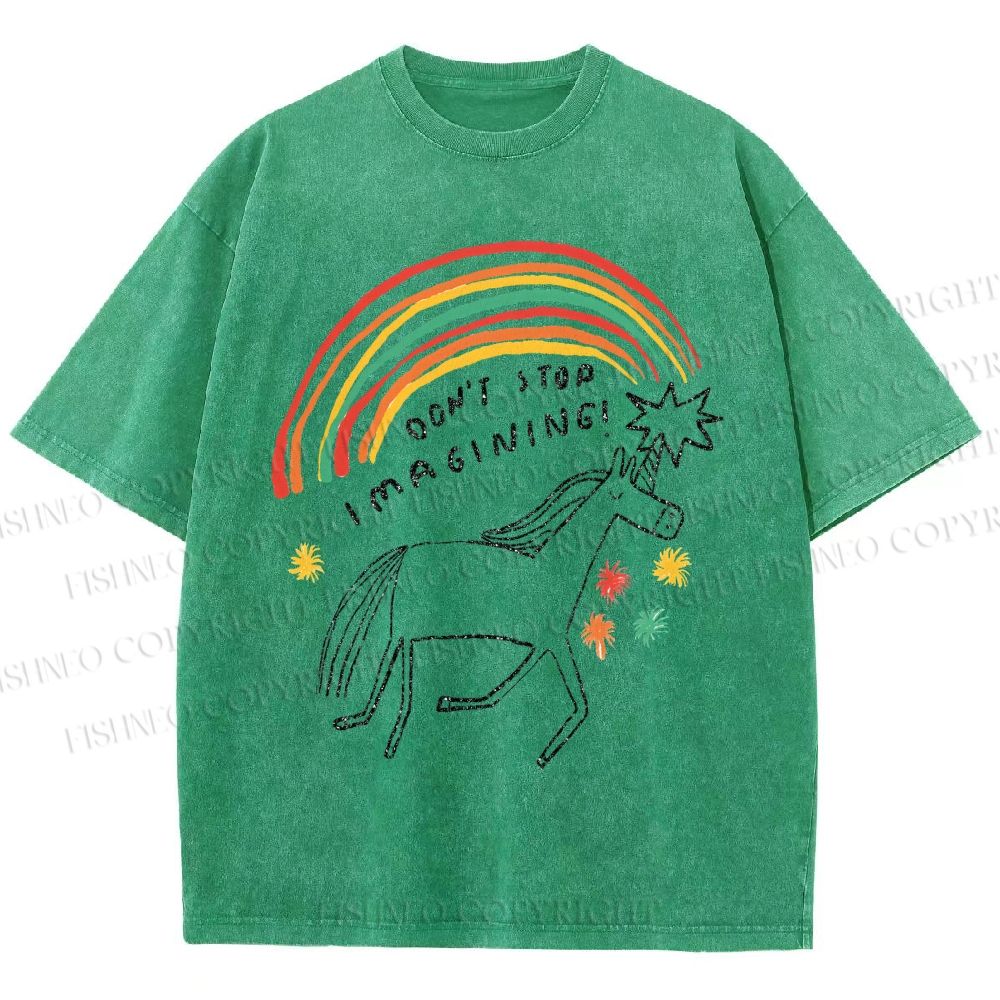 Unisex Don't Stop Imagining Horse Printed Washed Tee