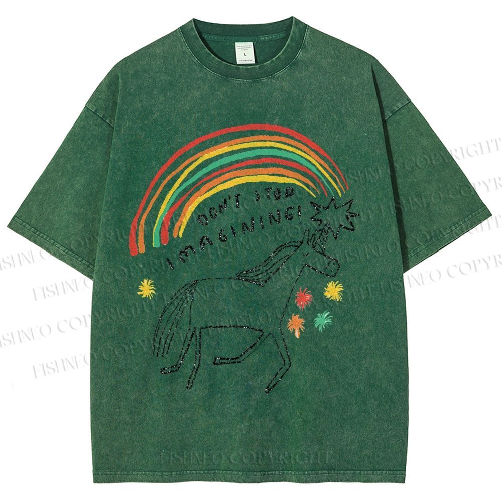Unisex Don't Stop Imagining Horse Printed Washed Tee