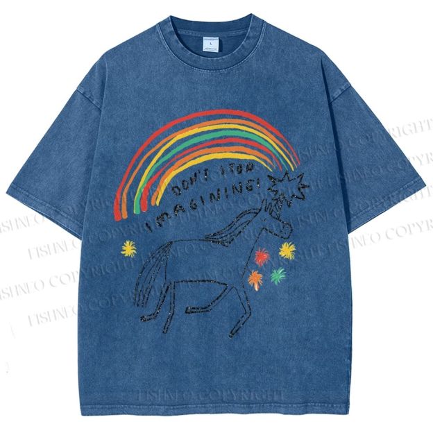 Unisex Don't Stop Imagining Horse Printed Washed Tee