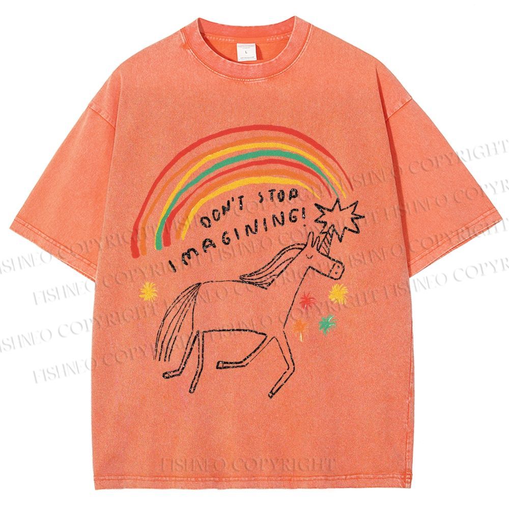 Unisex Don't Stop Imagining Horse Printed Washed Tee