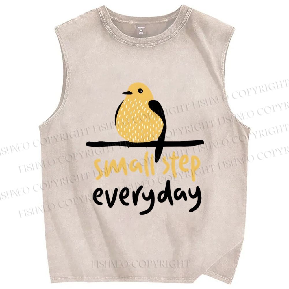 Unisex Small Step Everyday Bird Printed Washed Tank Top