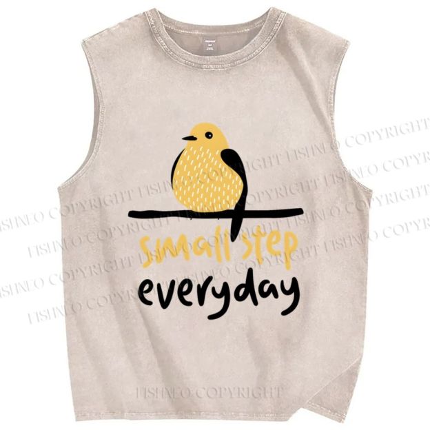 Unisex Small Step Everyday Bird Printed Washed Tank Top