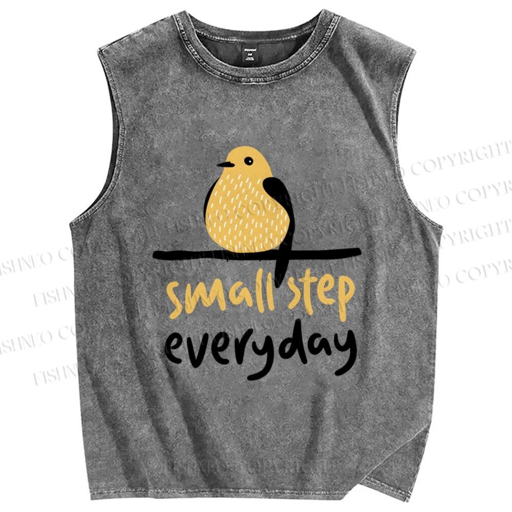 Unisex Small Step Everyday Bird Printed Washed Tank Top