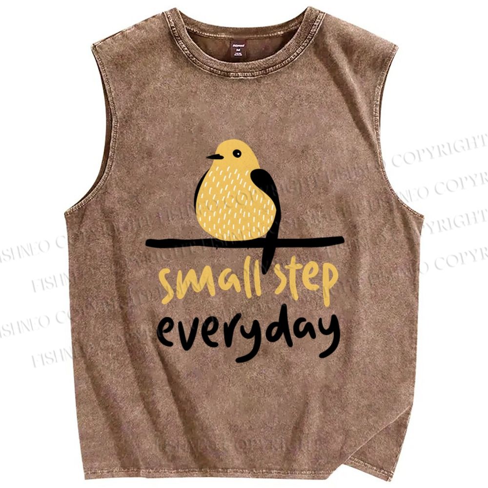 Unisex Small Step Everyday Bird Printed Washed Tank Top