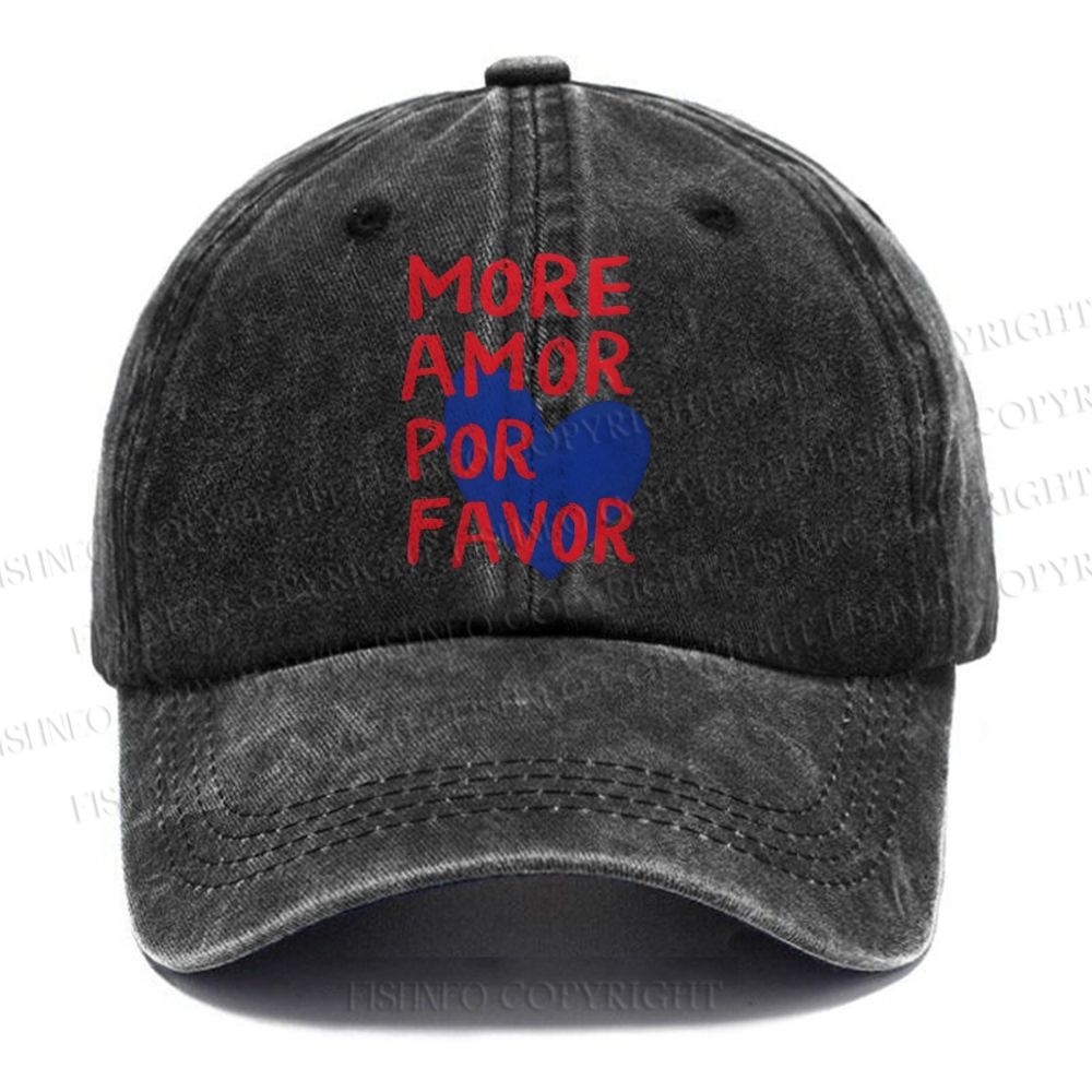 Unisex Vintage Casual More Amor Por Favor Washed Cap