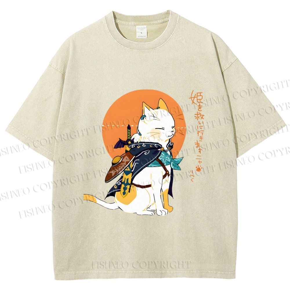 Unisex Zelda Cat Japanese Printed Washed Tee