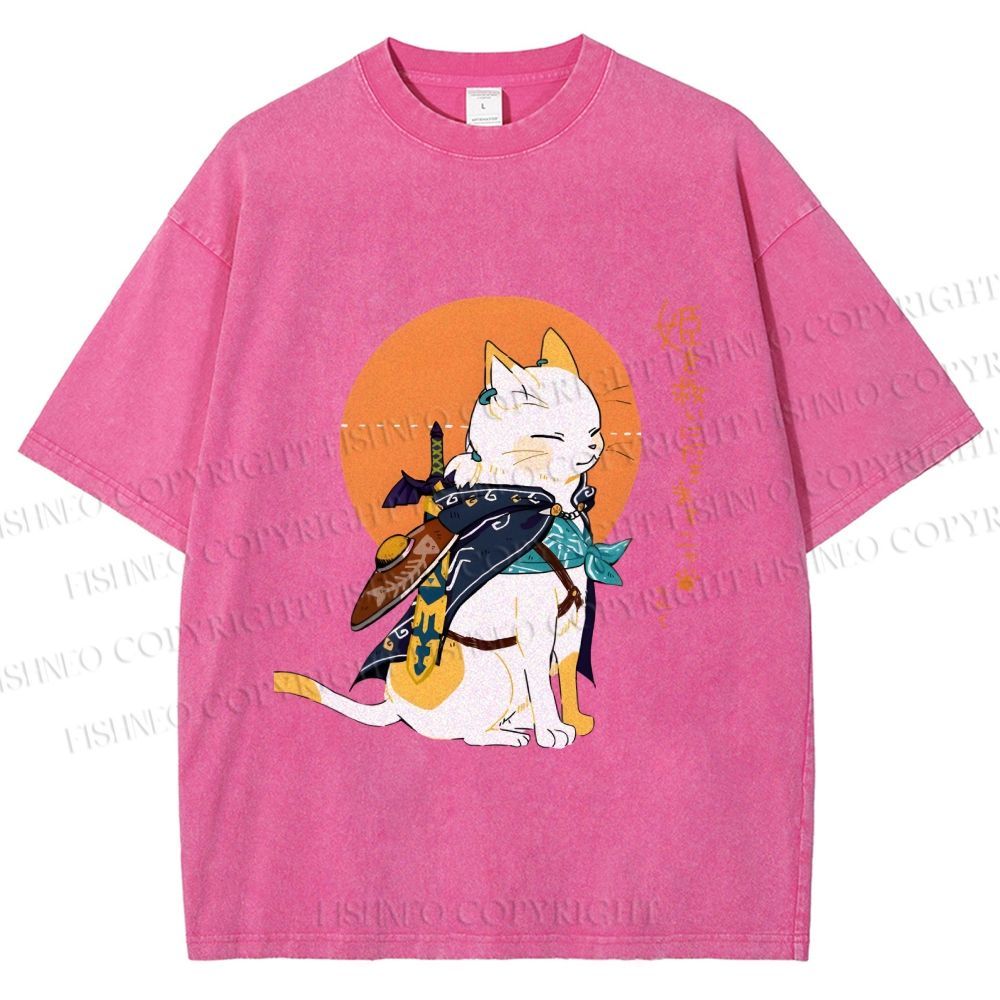 Unisex Zelda Cat Japanese Printed Washed Tee
