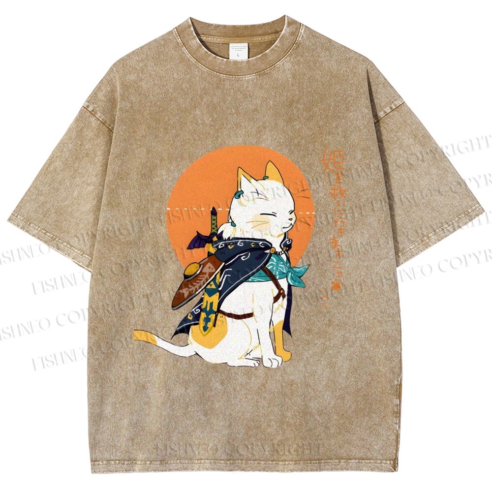 Unisex Zelda Cat Japanese Printed Washed Tee