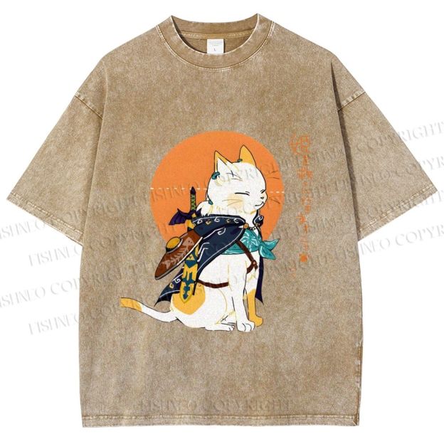 Unisex Zelda Cat Japanese Printed Washed Tee