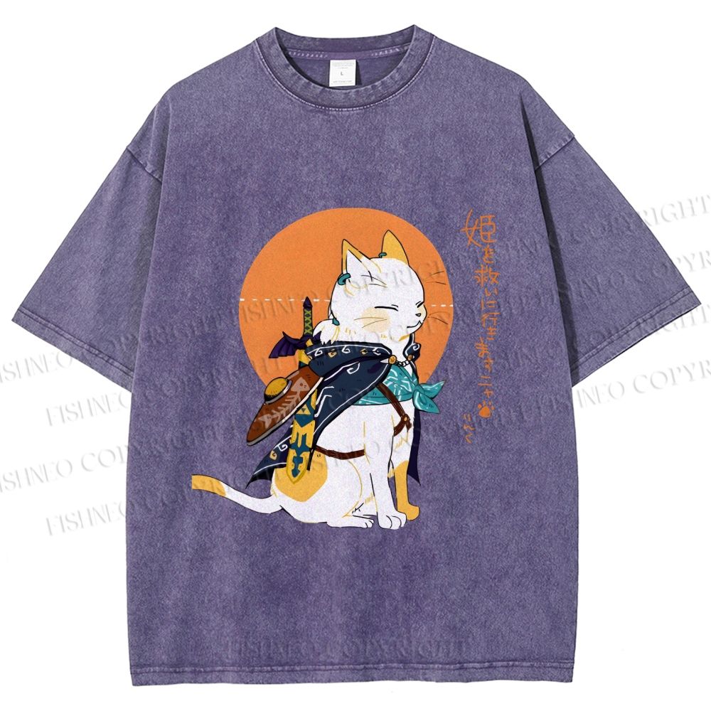 Unisex Zelda Cat Japanese Printed Washed Tee