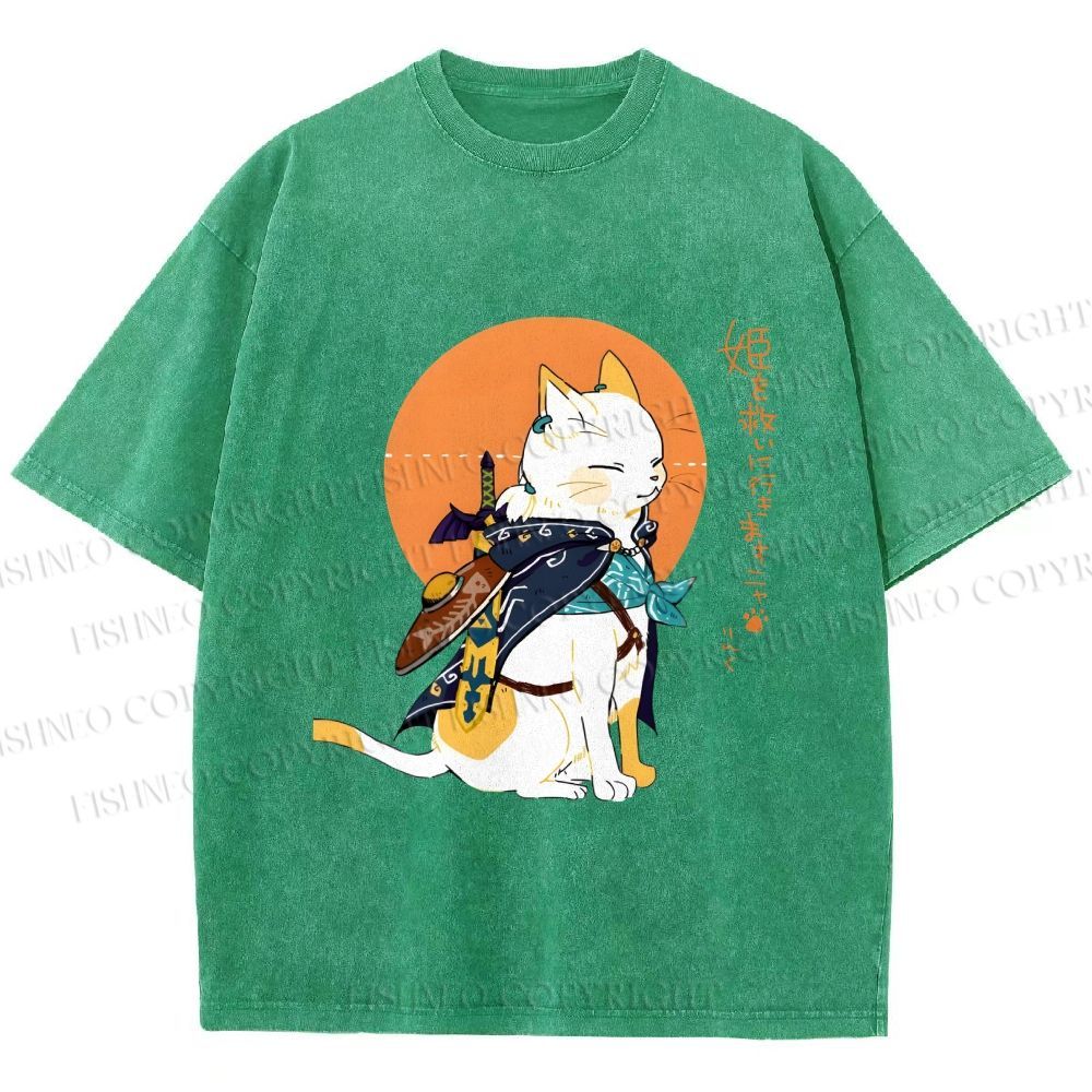 Unisex Zelda Cat Japanese Printed Washed Tee