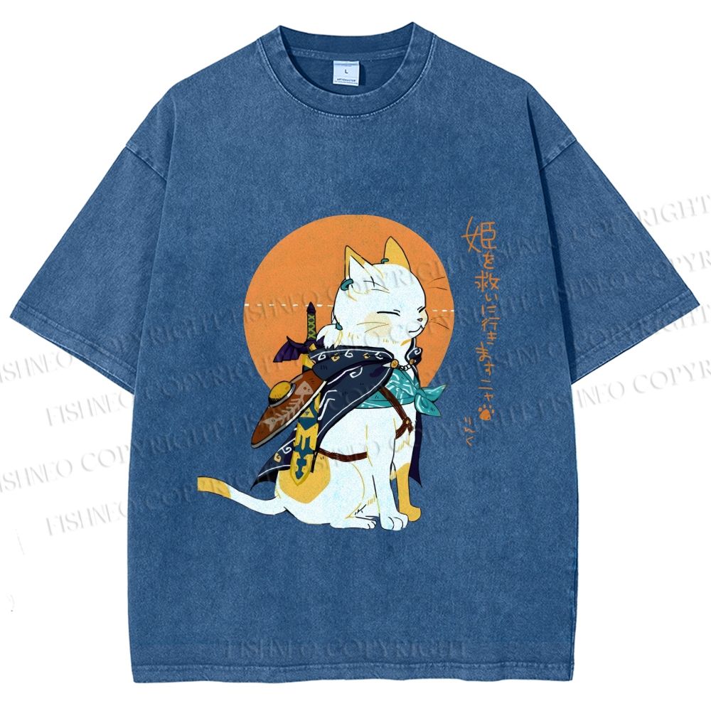 Unisex Zelda Cat Japanese Printed Washed Tee