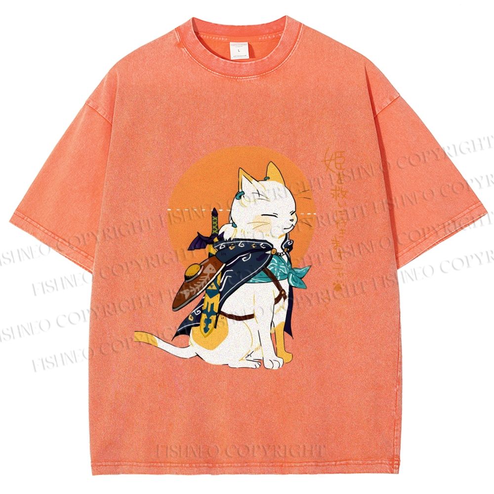 Unisex Zelda Cat Japanese Printed Washed Tee