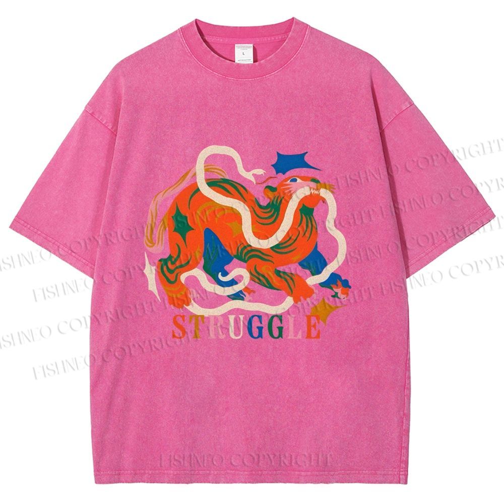 Unisex Panther Struggling Printed Washed Tee