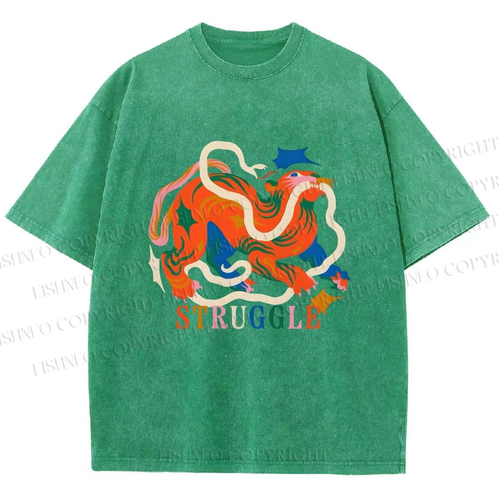 Unisex Panther Struggling Printed Washed Tee