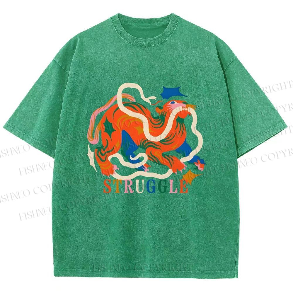 Unisex Panther Struggling Printed Washed Tee