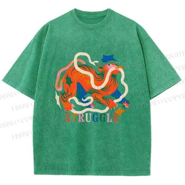 Unisex Panther Struggling Printed Washed Tee
