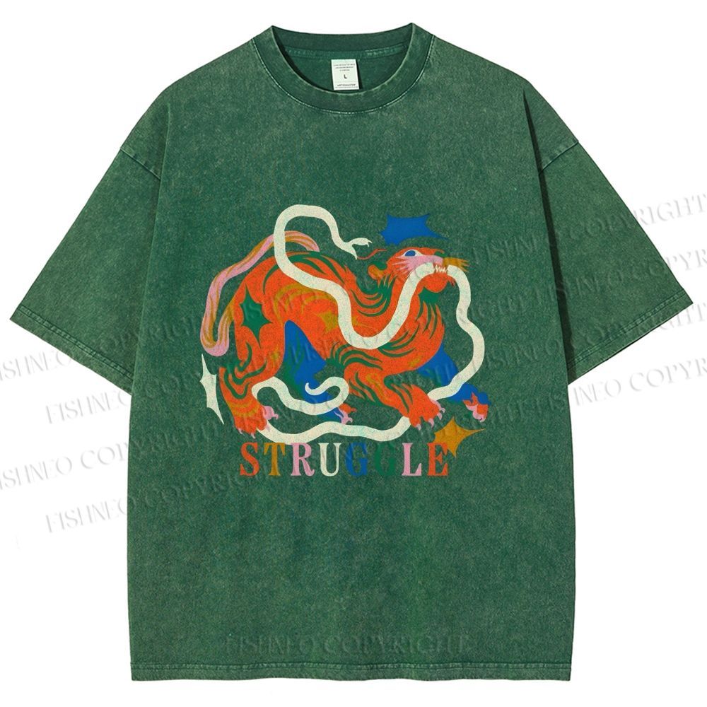 Unisex Panther Struggling Printed Washed Tee