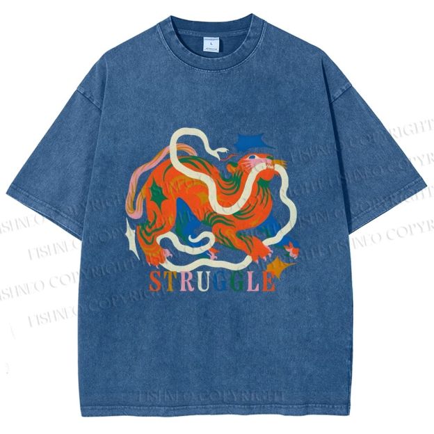 Unisex Panther Struggling Printed Washed Tee