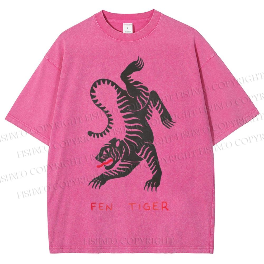 Unisex Fen Tiger Printed Washed Tee