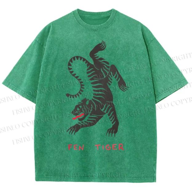 Unisex Fen Tiger Printed Washed Tee