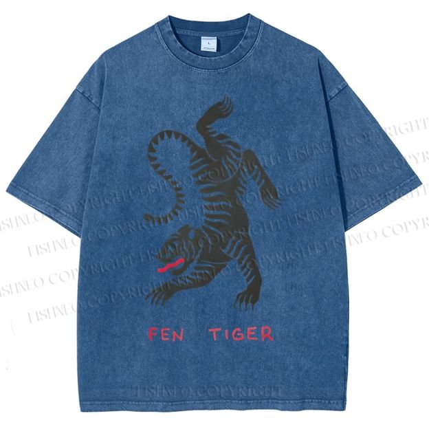 Unisex Fen Tiger Printed Washed Tee