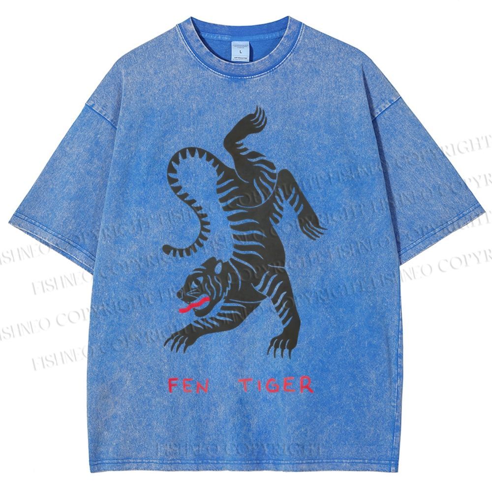 Unisex Fen Tiger Printed Washed Tee