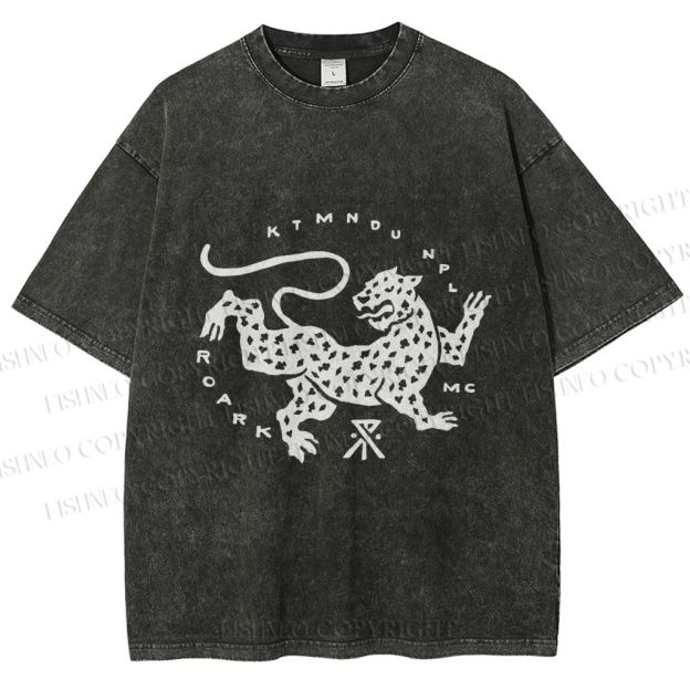Unisex Funny Panther Printed Washed Tee